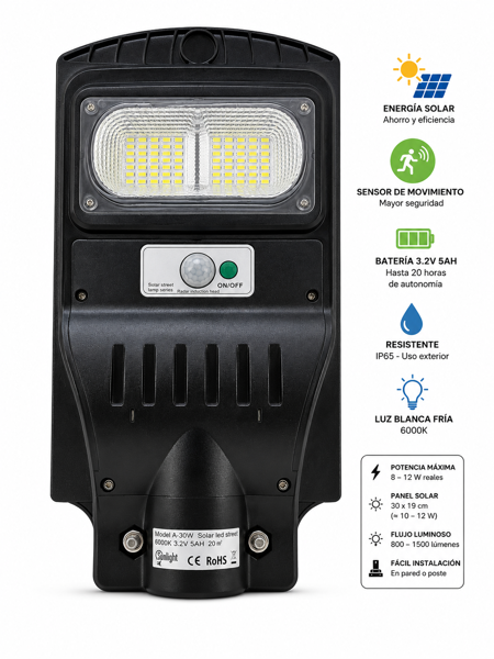 Imagen de Street Light 30w Panel Solar Integrado Con Fotocelula y Sensor Fria